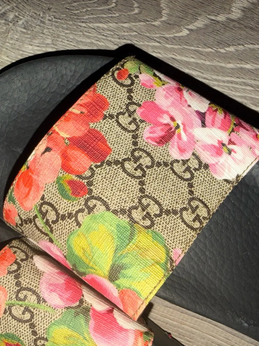Gucci Floral GG Canvas Slide Sandals - Pink, Green & Black - Picture 2 of 3